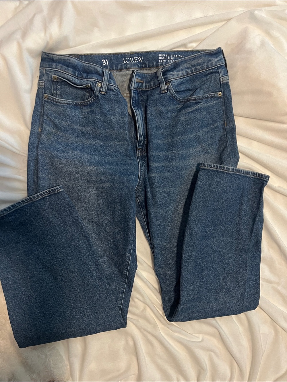 J.Crew Nipped Straight High Rise Semi Stretch Straight-Leg Jeans